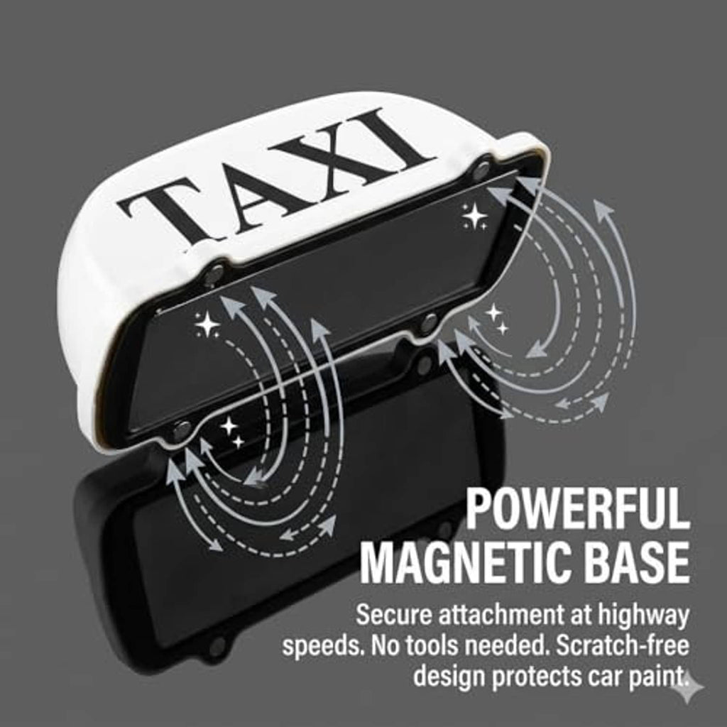 Taxi LED roof light showing magnetic base with black underside and motion arrows