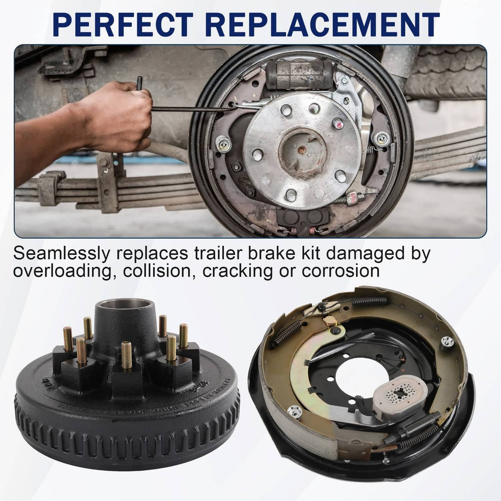 Trailer electric brake drum kit replacement with brake backing plate and hub assembly