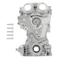 Silver timing cover assembly with circular openings and mounting holes