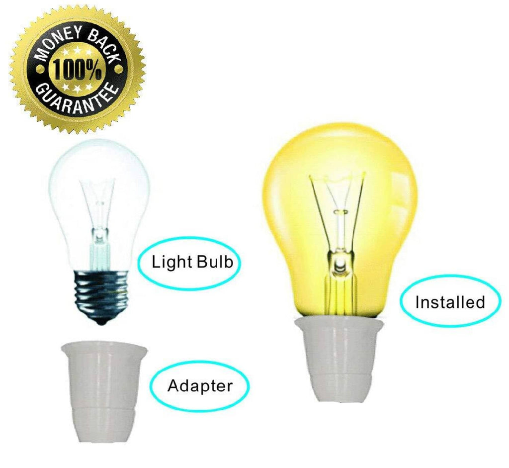 Lamp adapter with flexible extender cable shown with light bulb and E27 base