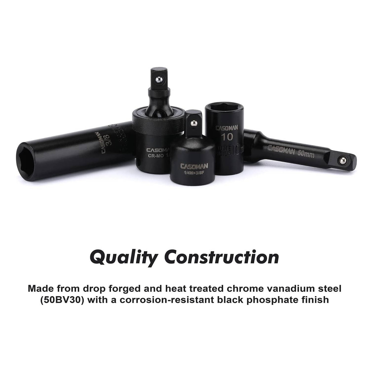 Black 1/4-in drive impact sockets and universal joint adapter set