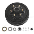 Black trailer brake hub drum kit with center bearing and mounting studs, hub drum face