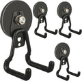 Black magnetic power drill hook set with two U-shaped hangers and metal mounting plate
