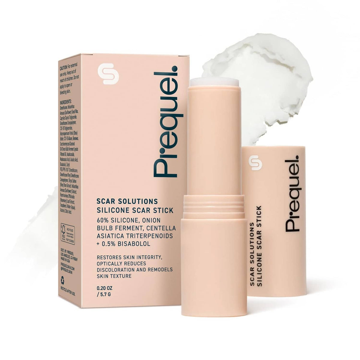 Prequel silicone scar stick, thick clear balm, with box and beige applicator sticks