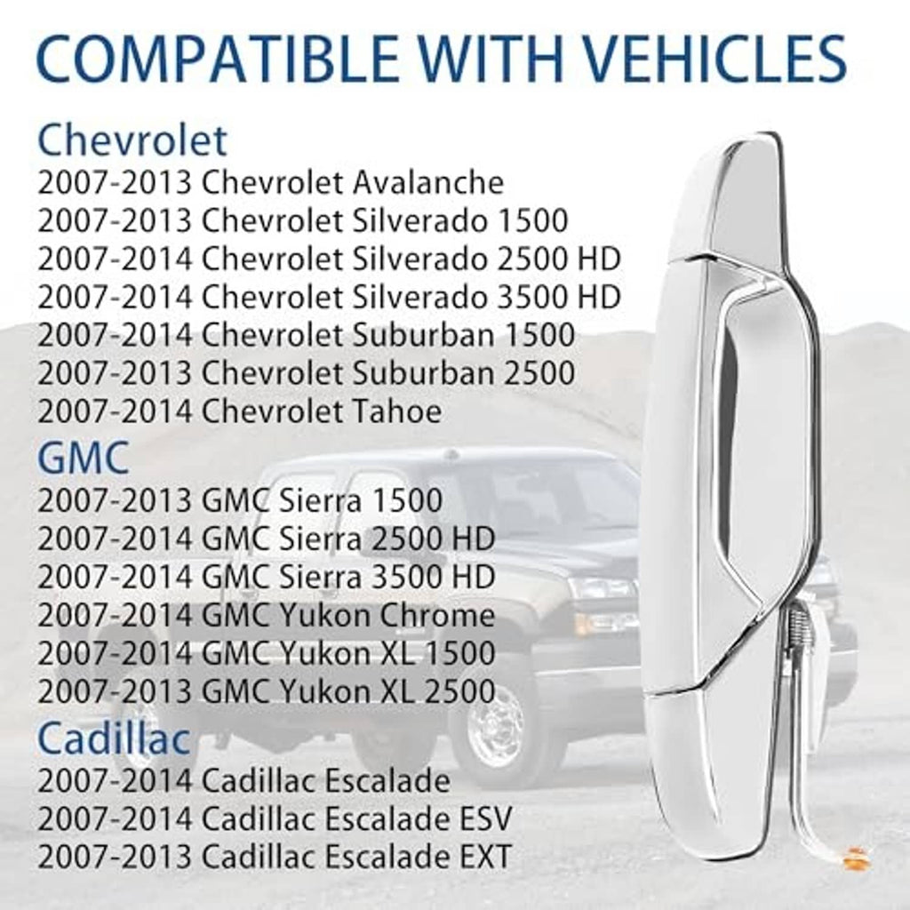 Chrome exterior door handle upright view with side opening and mounting edge