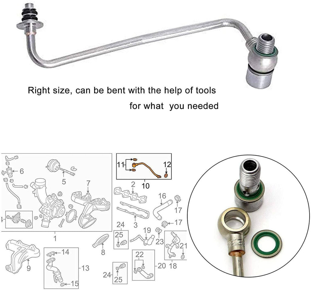 Turbo oil feed pipe tube with two threaded ends and seal ring
