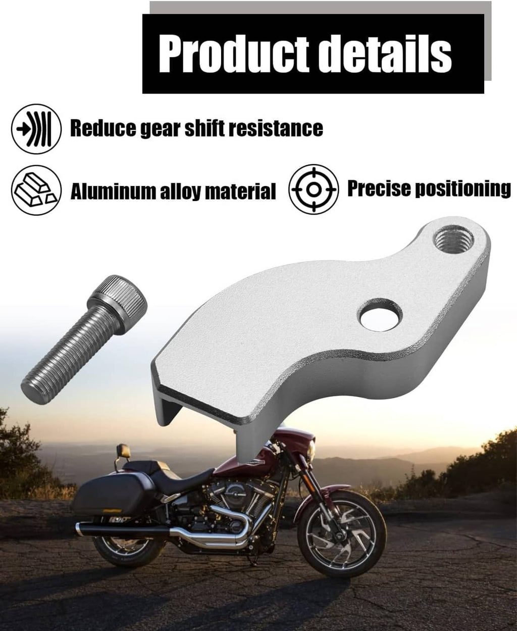 Chrome neutral gear shift assist bracket with mounting hole and threaded bolt