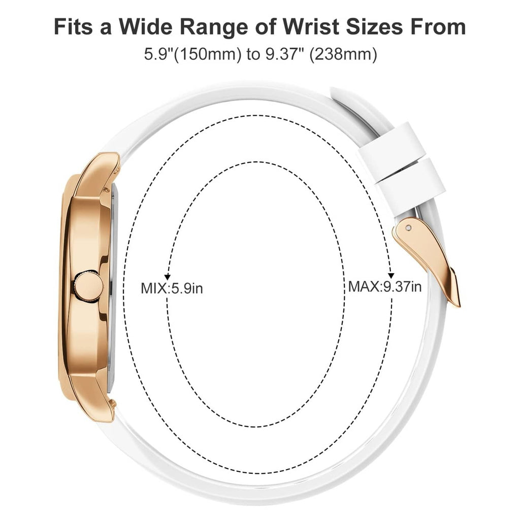Rose gold-cased nurse watch with white silicone band and adjustment holes