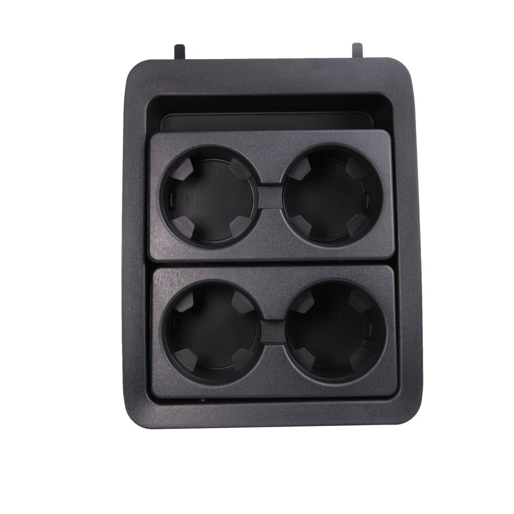 Top view of black four-cup holder bezel with four circular cup recesses