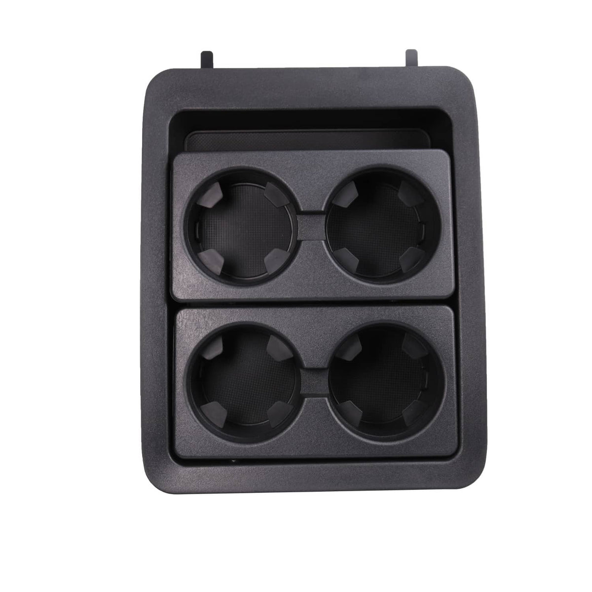 Top view of black four-cup holder bezel with four circular cup recesses