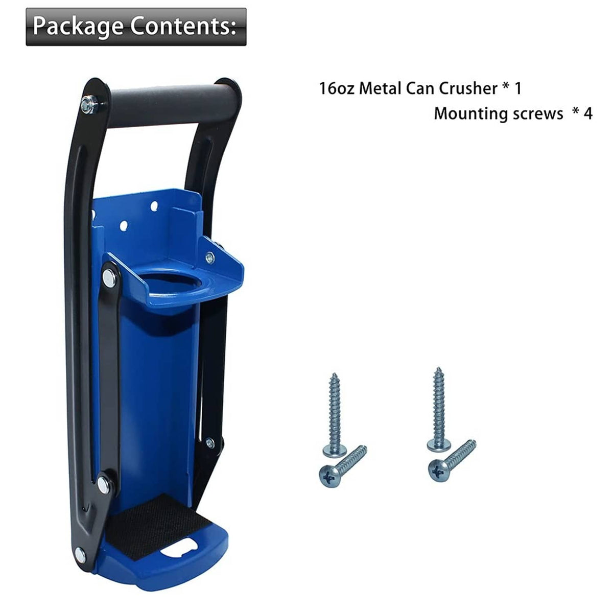 Can crusher package contents: wall-mounted crusher and mounting screws for installation
