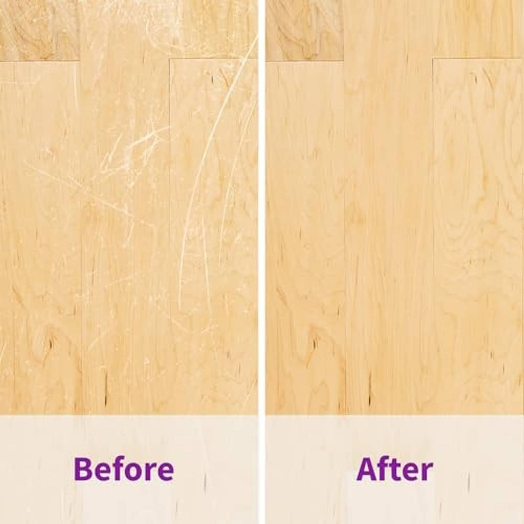 Light wood floor before and after split view showing renewed shine