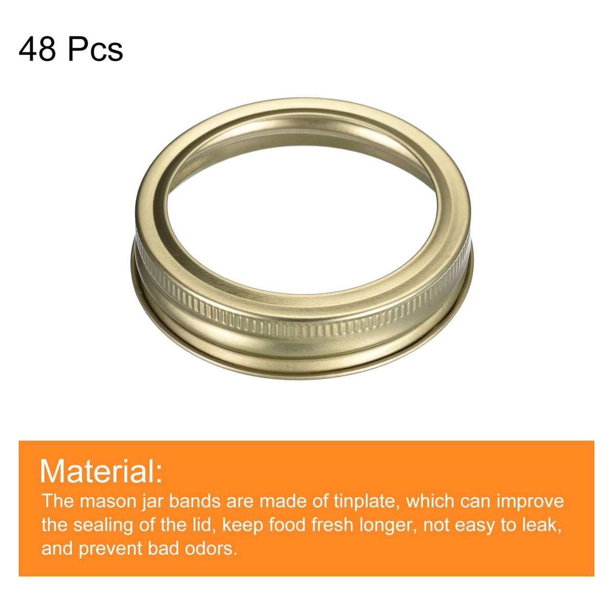 Gold mason jar canning ring, single tinplate split metal band