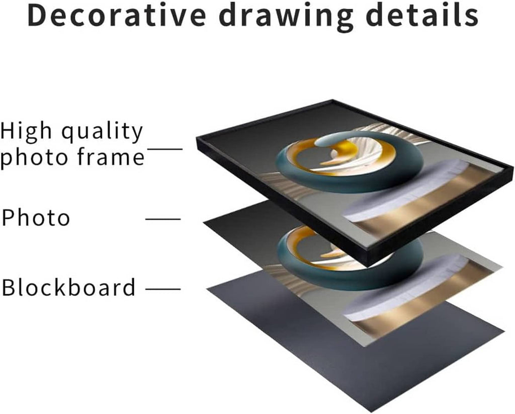 Stacked framed abstract wall art prints with black borders and modern swirl shapes