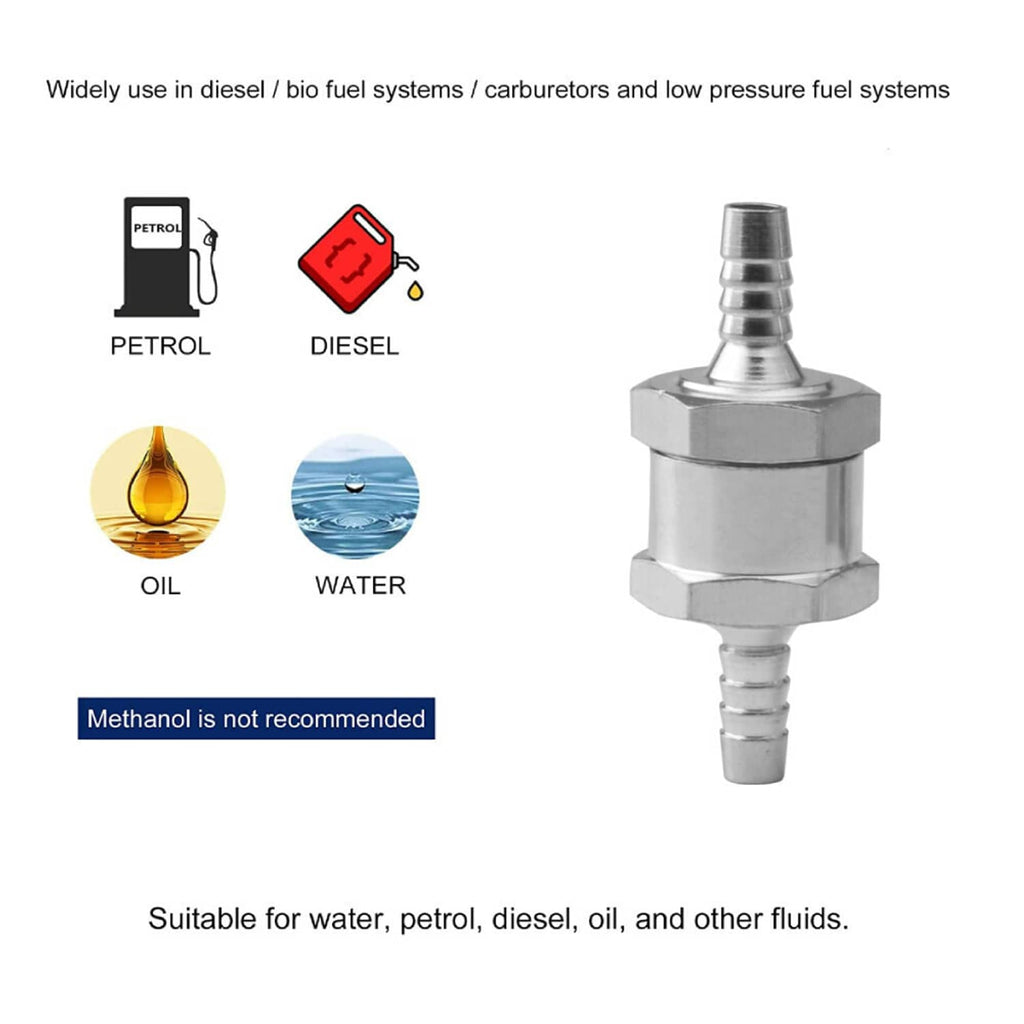 8mm fuel line one-way check valve with barbed inlet and hex body for installation