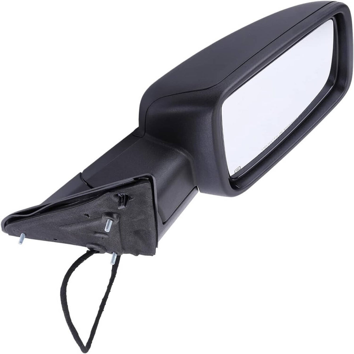 Black power folding right side mirror with turn-signal lens and mounting base