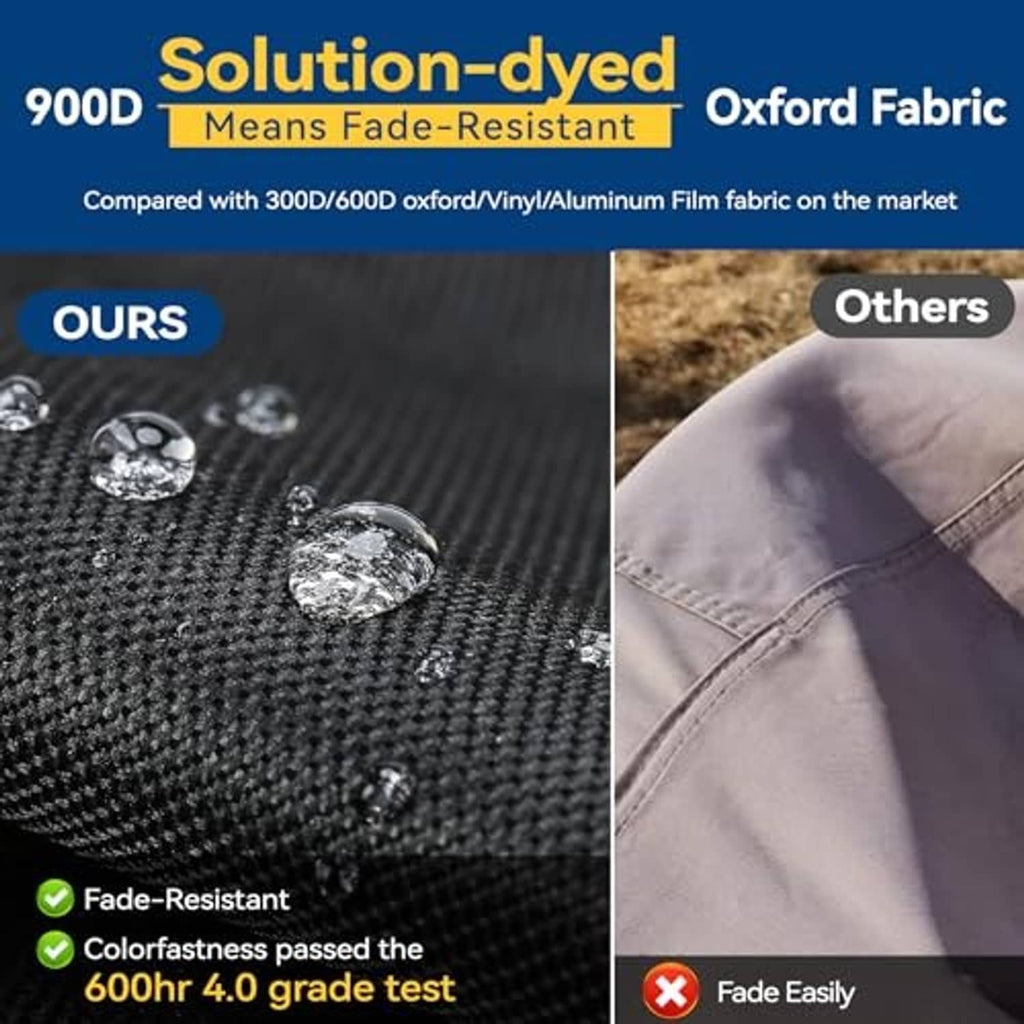 Black Oxford fabric tire cover material with water droplets on the textured surface.