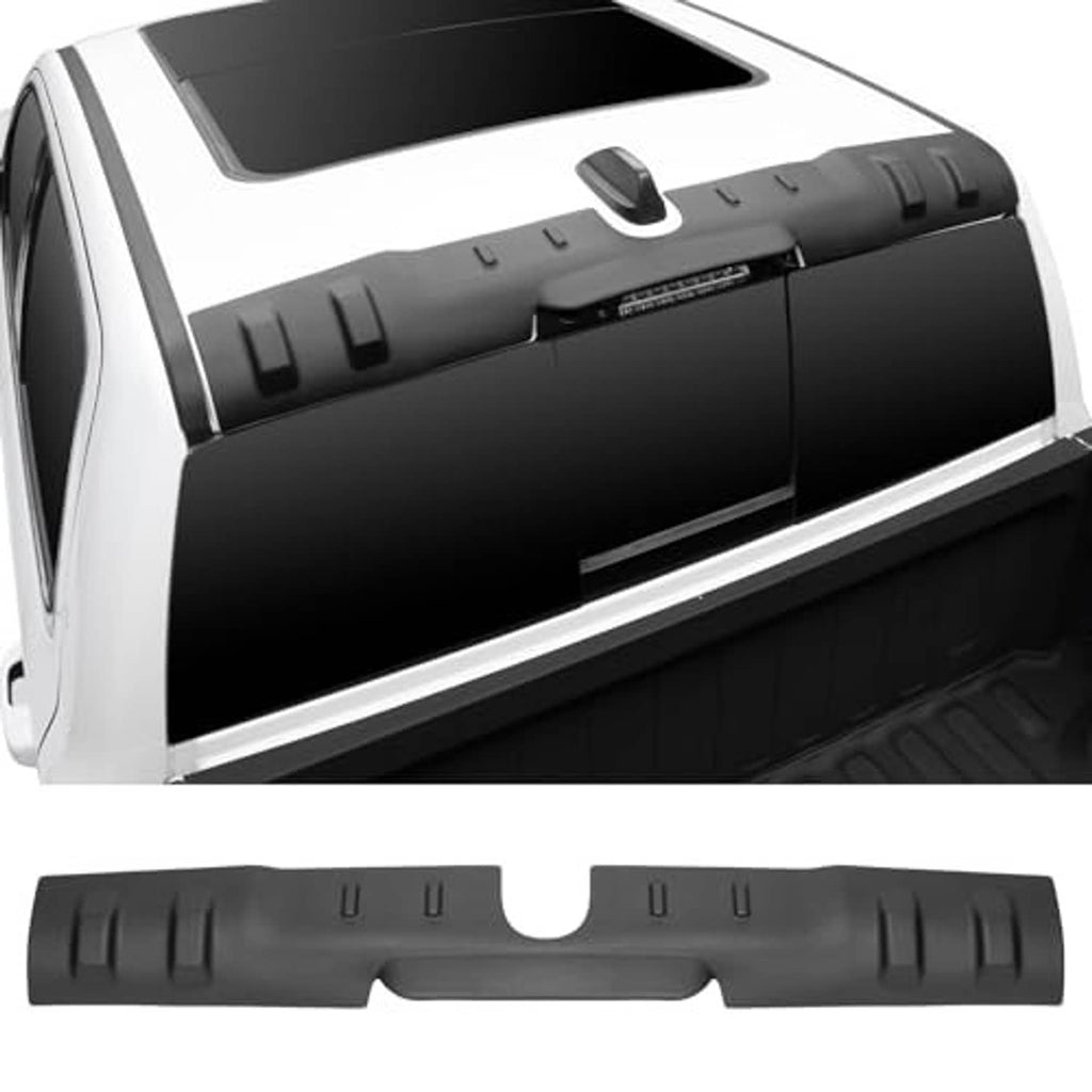 Black rear roof spoiler protector strip with center cutout and ribbed texture
