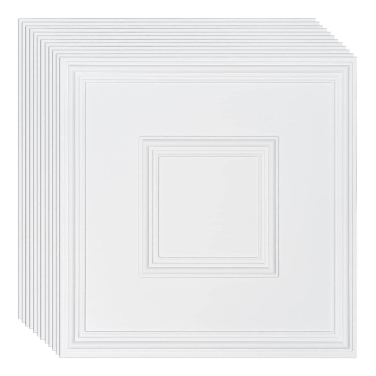 White PVC ceiling tiles, 24x24 in, square geometric recessed pattern (12-pack)