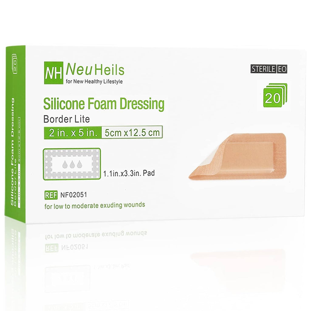 Sterile tan silicone foam border dressing, 2 in x 5 in, absorbent pad