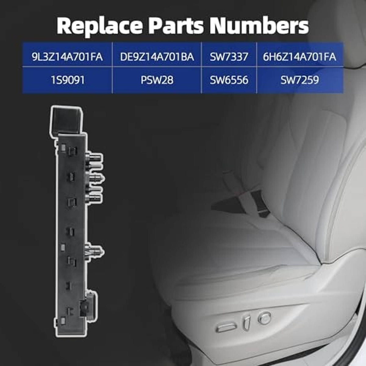 Power seat switch module replacement parts graphic with connector layout