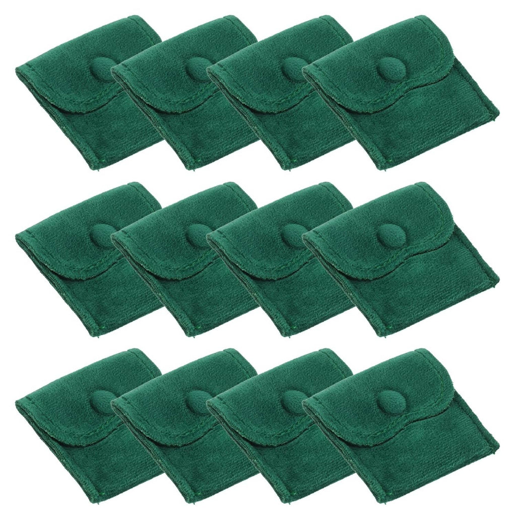 Green velvet jewelry pouch set, snap-button flap
