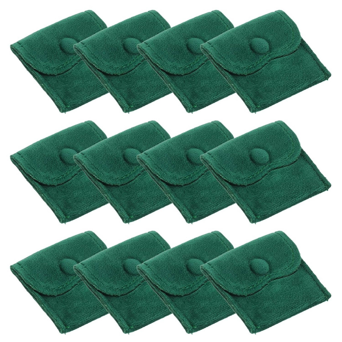 Green velvet jewelry pouch set, snap-button flap