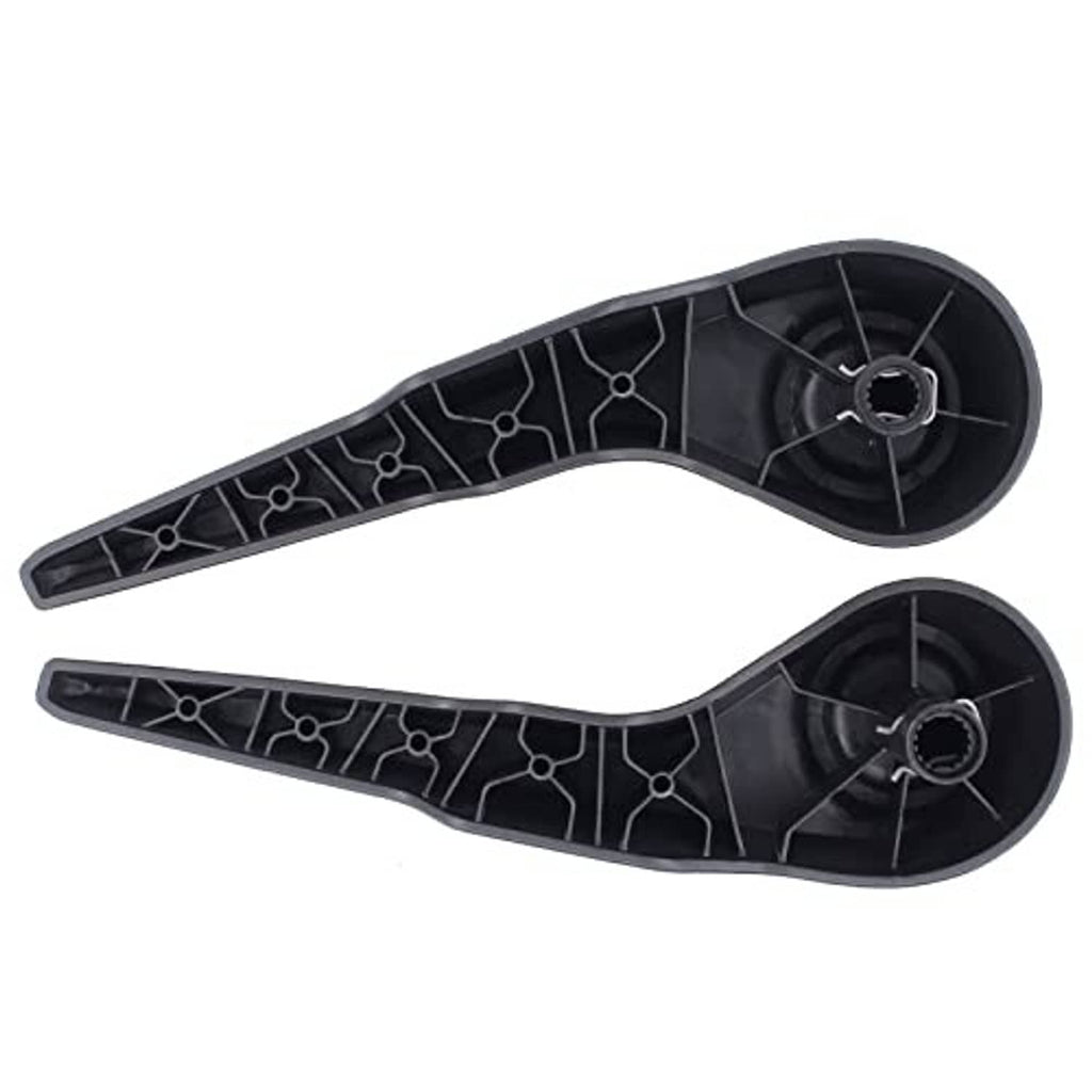 Seat adjustment lever handle pair, dark gray underside with molded ribs and pivot holes