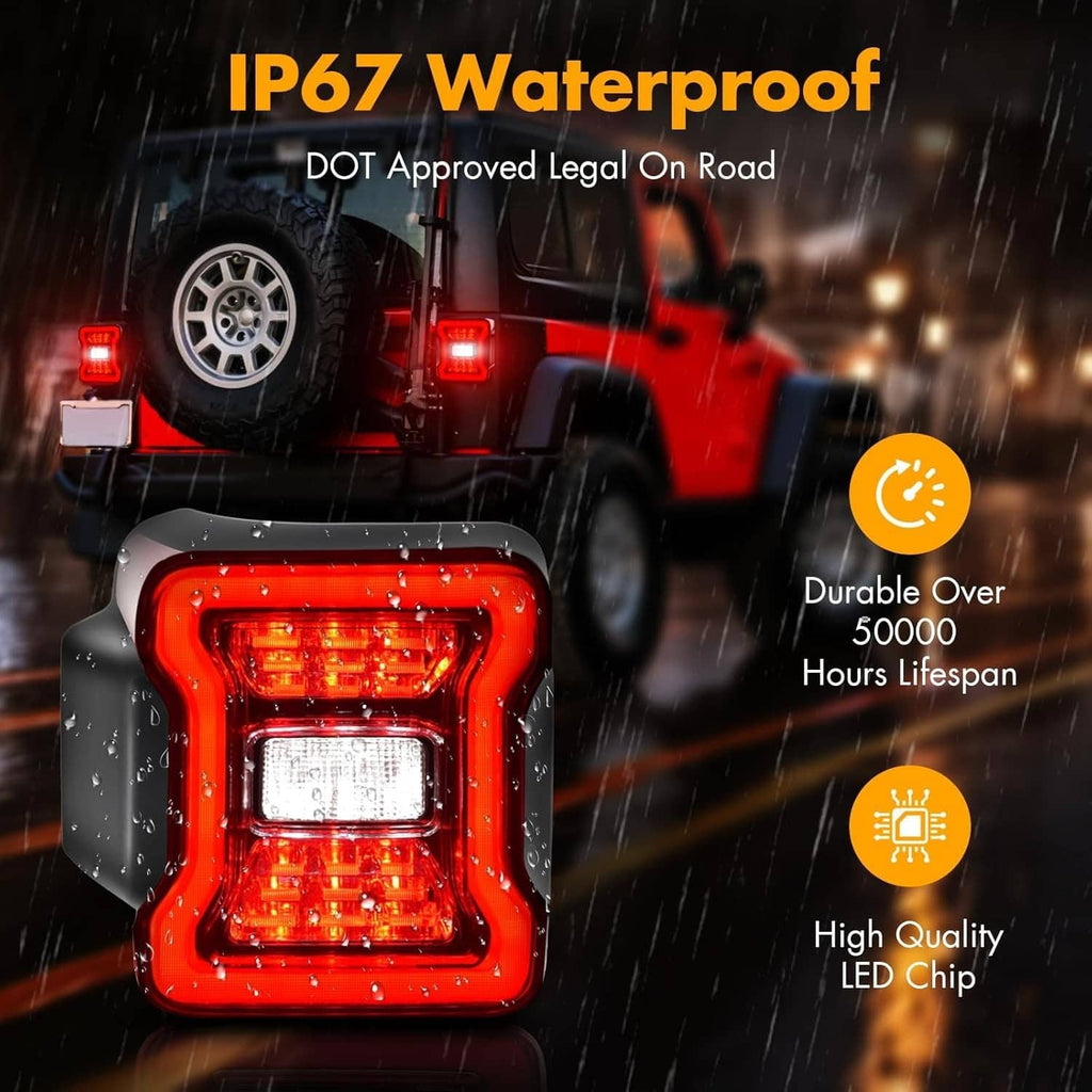 Red LED tail light assembly with clear lower lamp and black housing, waterproof design