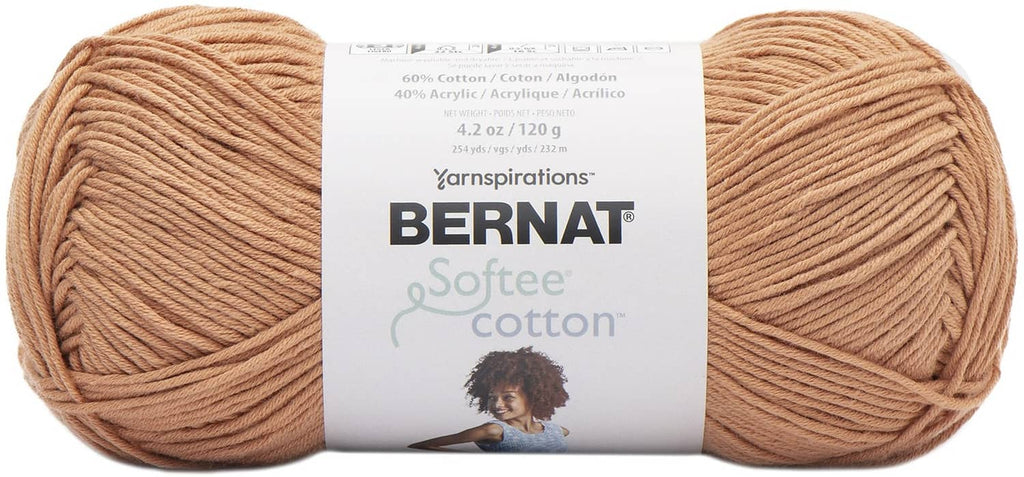 Skein of Bernat Softee cotton-blend yarn, tan light weight for crafts