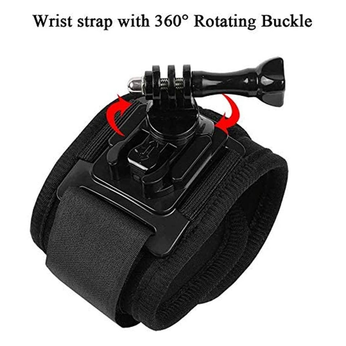 Wrist strap mount with 360-degree rotating buckle for action cameras