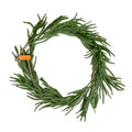 Artificial green pine garland wreath with dense needle branches and hanging loop