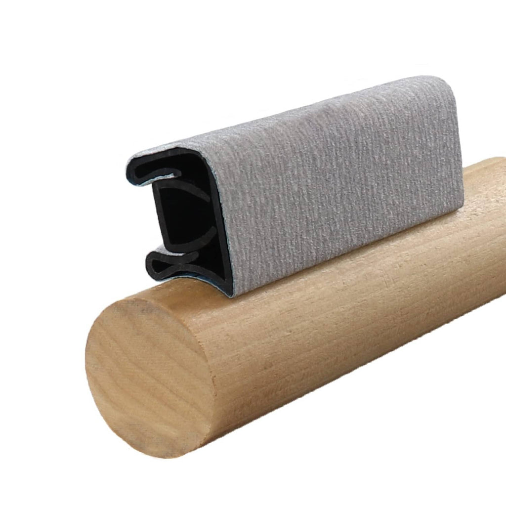Milescraft Sand-It sanding block end view, gray abrasive sleeve with black frame