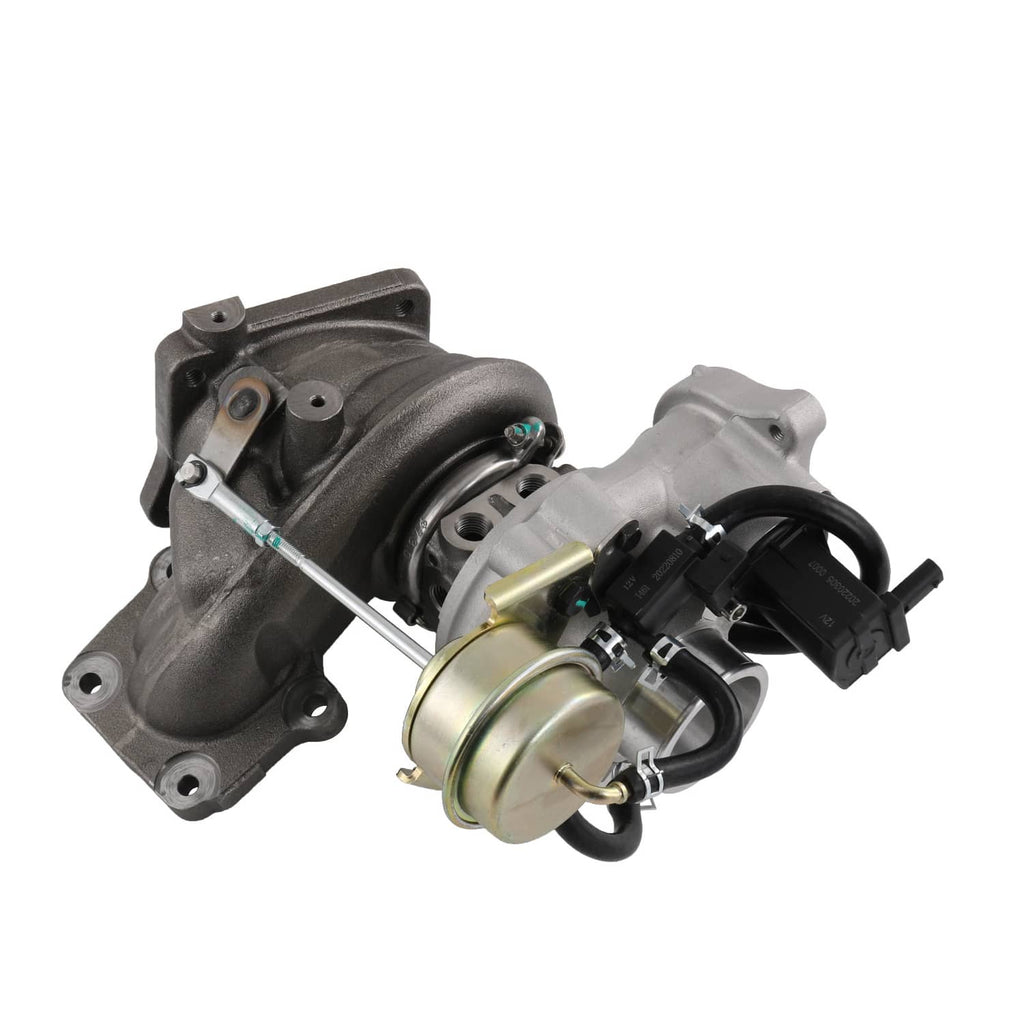 Turbocharger assembly with cast housings, actuator, and gold-colored compressor cover