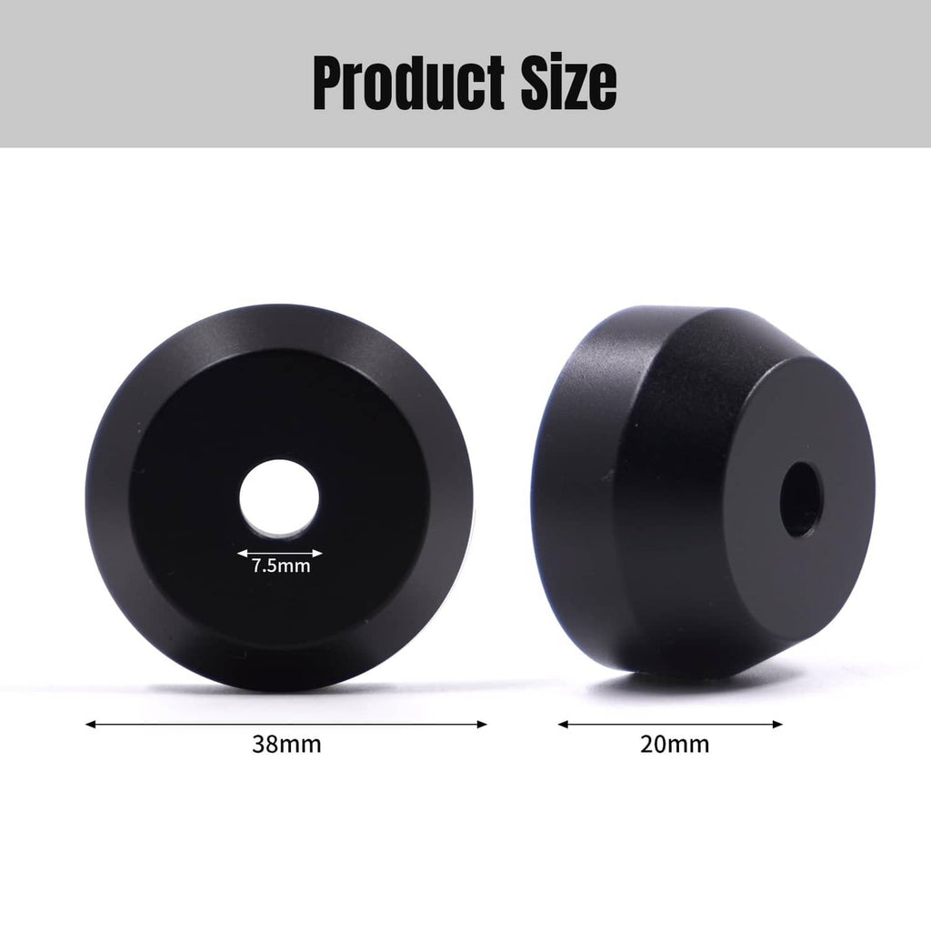 Black 45 RPM center adapter shown by size, round discs with center holes