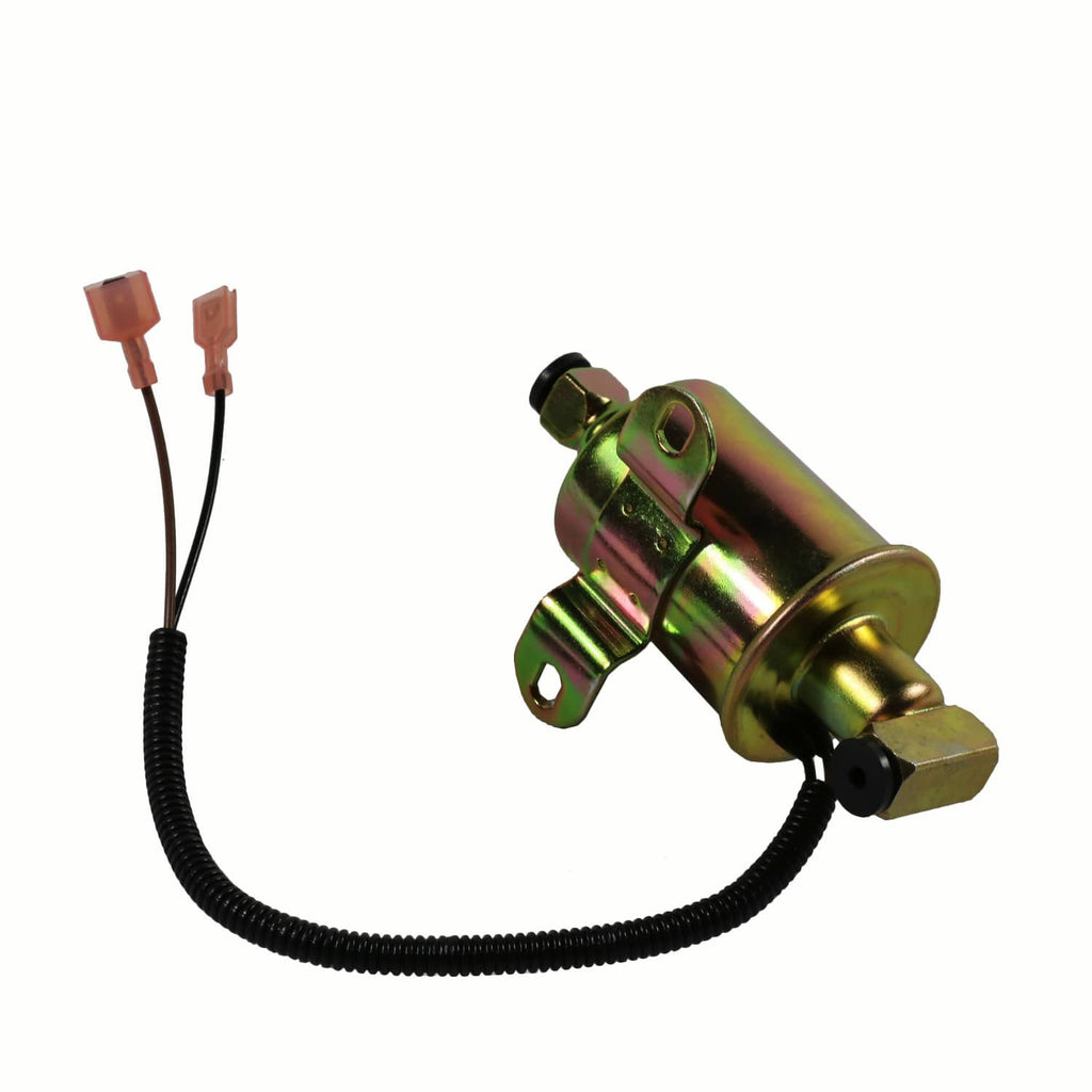 Electric fuel pump with electrical wires and connector plugs, mounting bracket and outlet