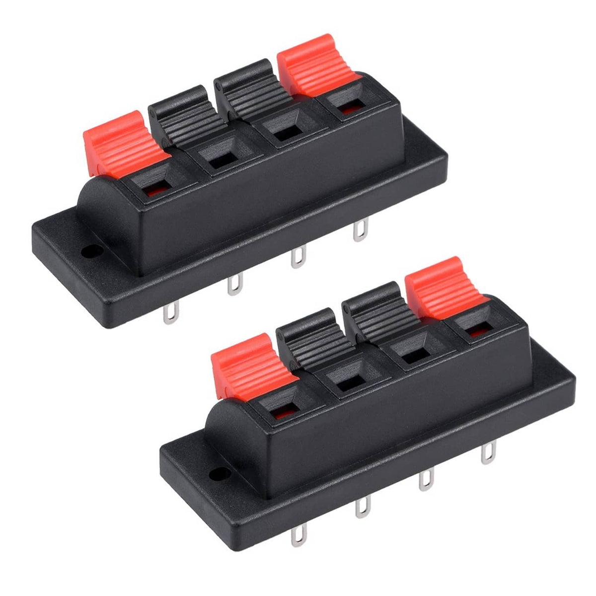 Speaker jack connector set: 4-way push-release spring terminals, black/red, 2 pieces