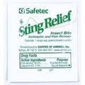 Safetec Sting Relief wipe pouch front label