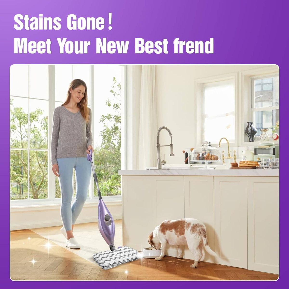 Steam mop using zigzag microfiber replacement pad on wood floor