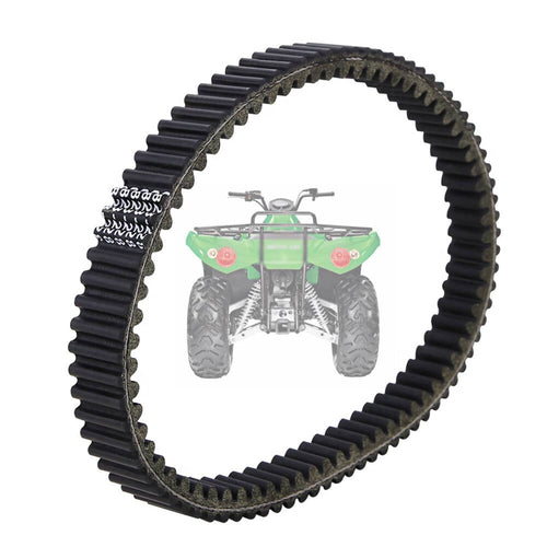 ATV drive belt with toothed edges and textured rubber sides, black