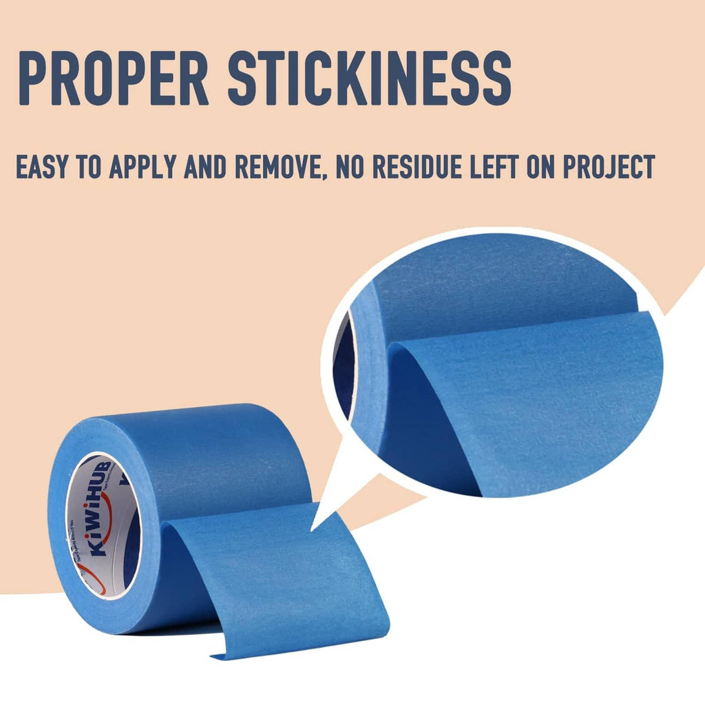 Blue painter tape roll with close-up of the tape edge and smooth surface