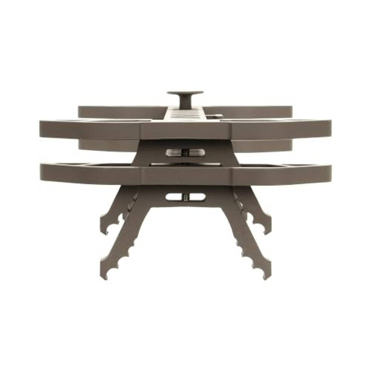 Brown aluminum 3-in-1 climbing stand with wide base and stacked top platforms