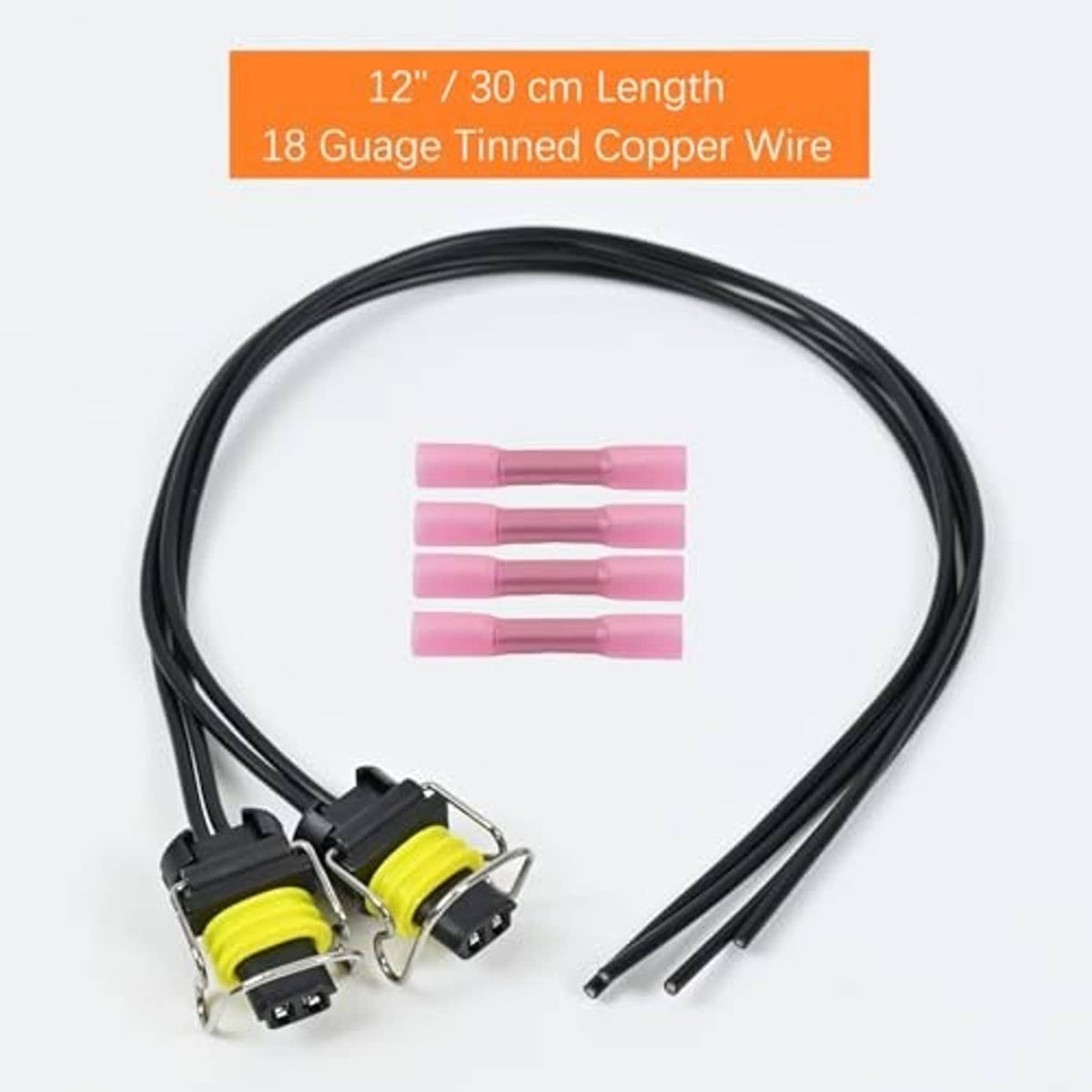 Fuel injector connector pigtail harness with black wires and pink terminal connectors