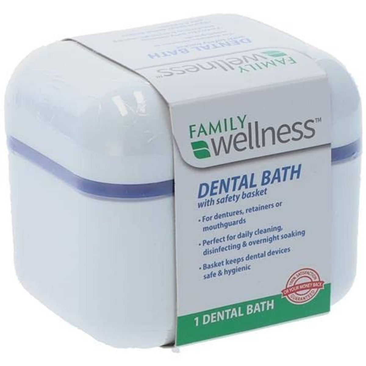 Family Wellness clear dental bath cup with strainer basket for dentures (1)