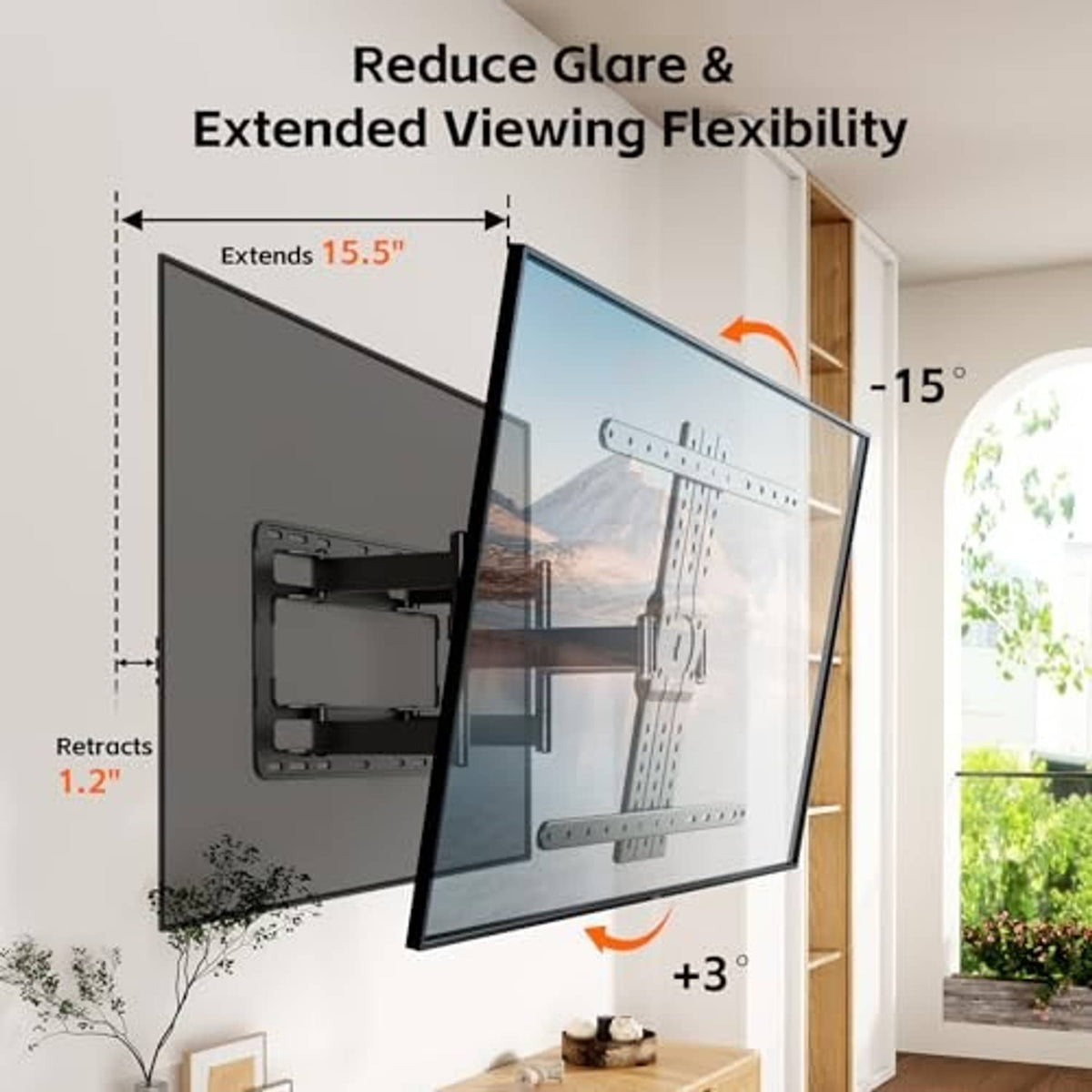Ultra-slim black TV wall mount bracket with tilting adjustment for flexible viewing