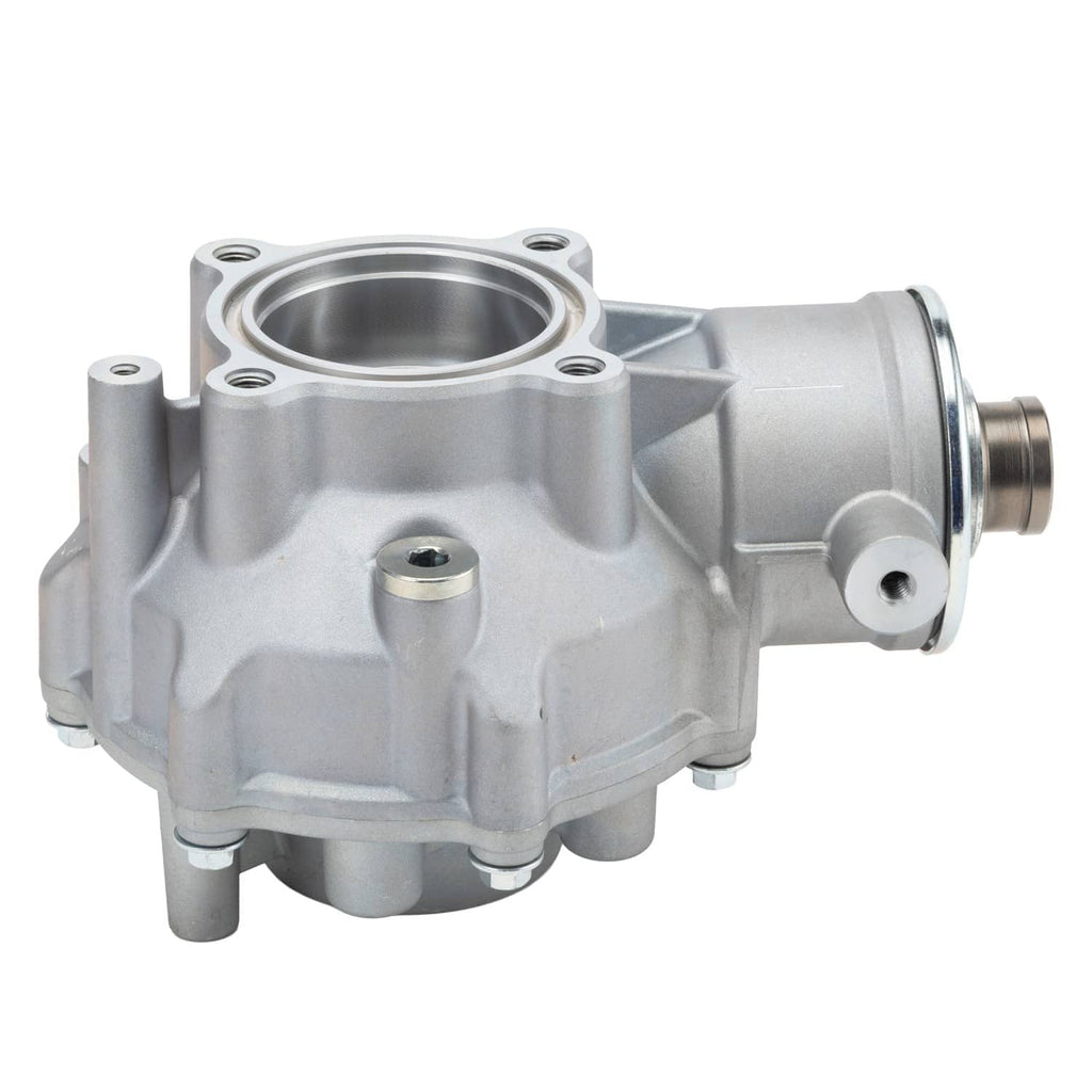 Rear differential gear case side view with large housing bore and metal flange