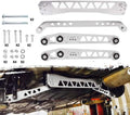 Rear subframe brace tie bar kit, silver aluminum arms with mounting hardware