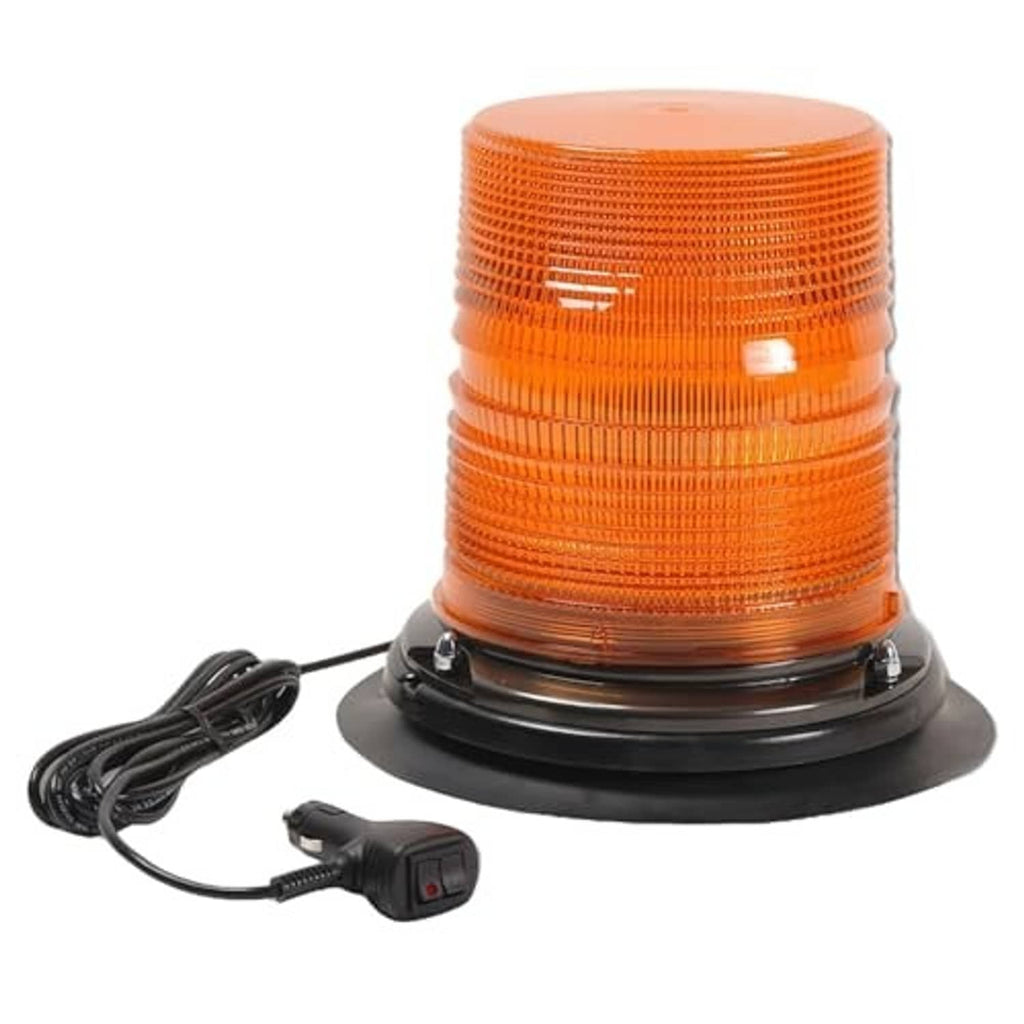 Orange LED emergency beacon light with black base, cable, and inline switch