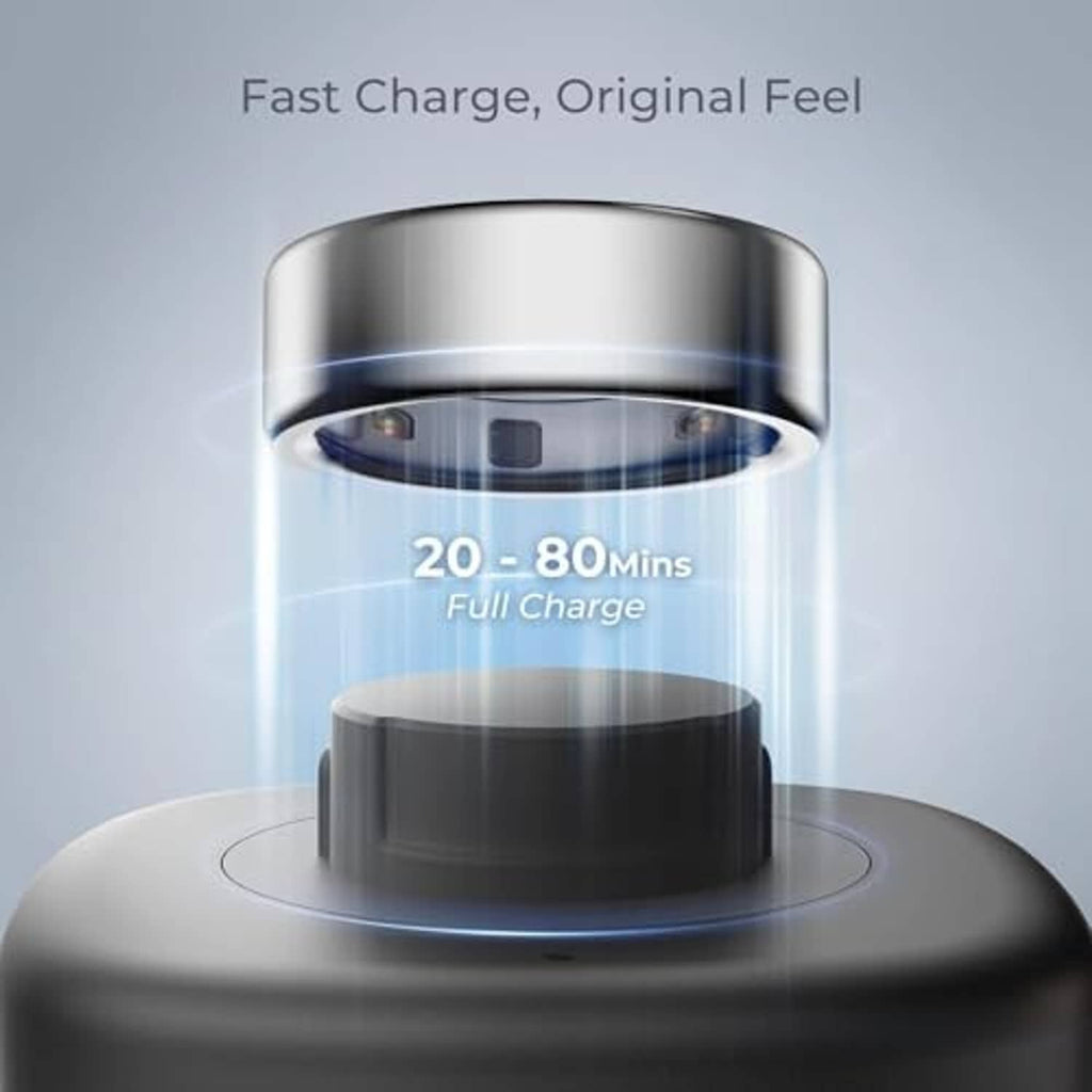 Charging dock with top ring contact chamber and small status LED on base