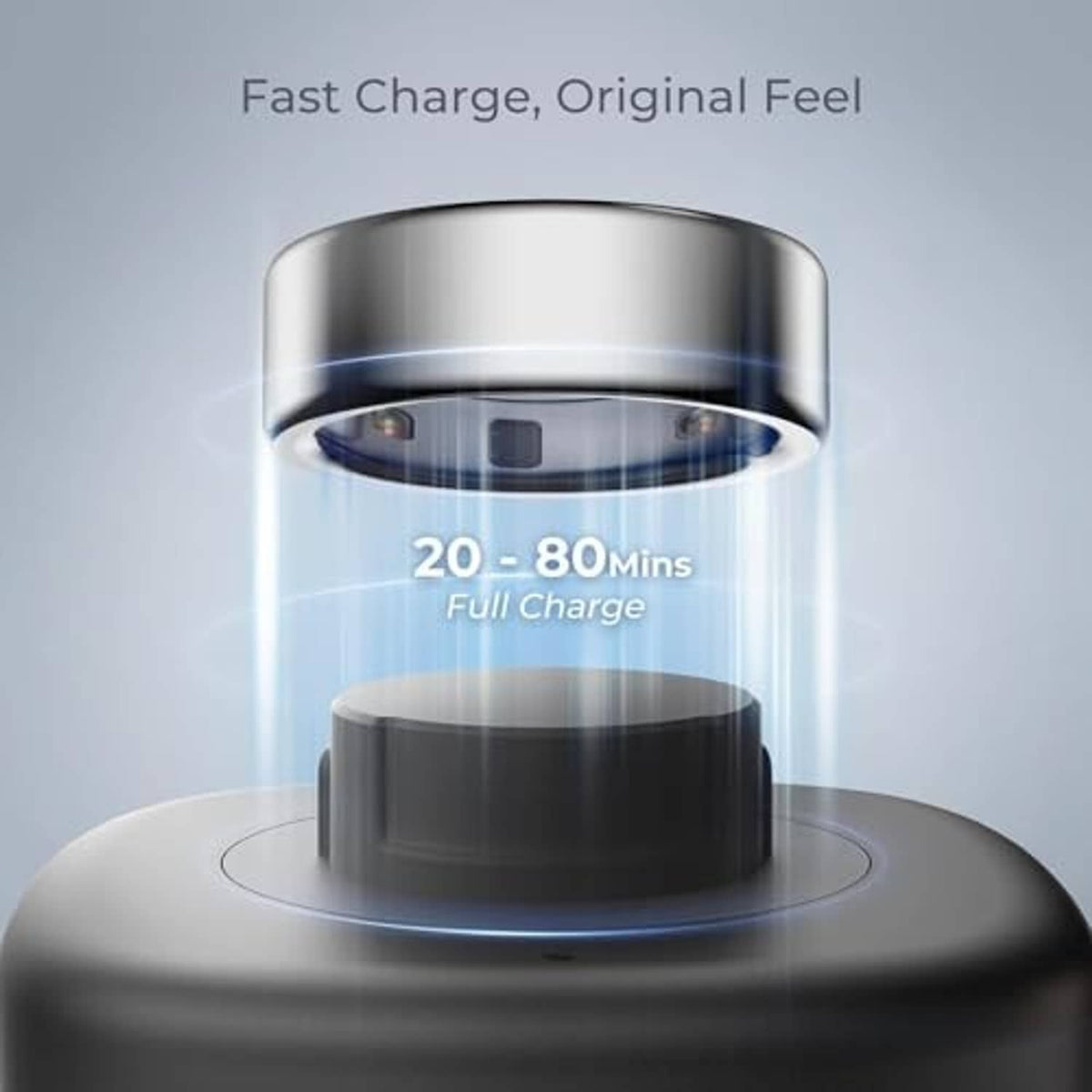 Charging dock with top ring contact chamber and small status LED on base